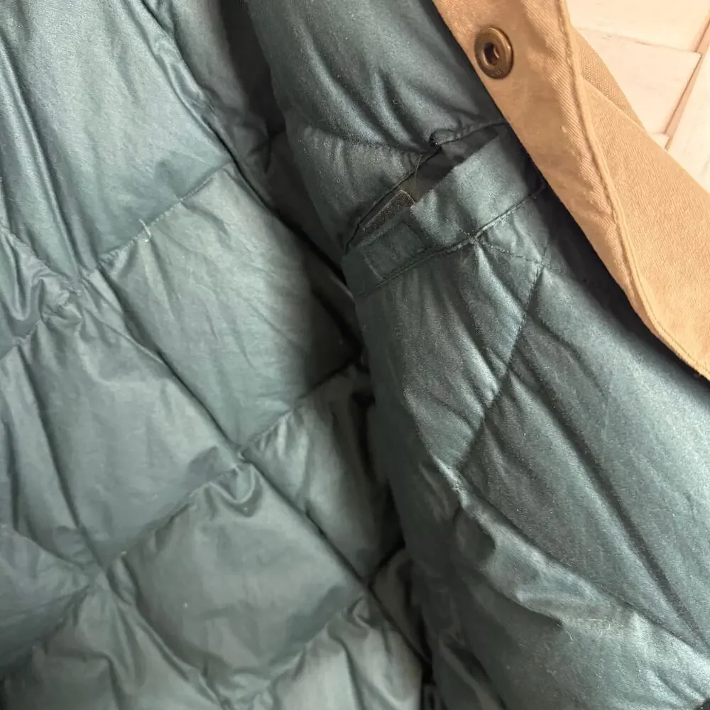 VTG EDDIE BAUER Men's L Quilted Canvas Goose Down Utility Vest Outdoor Tan